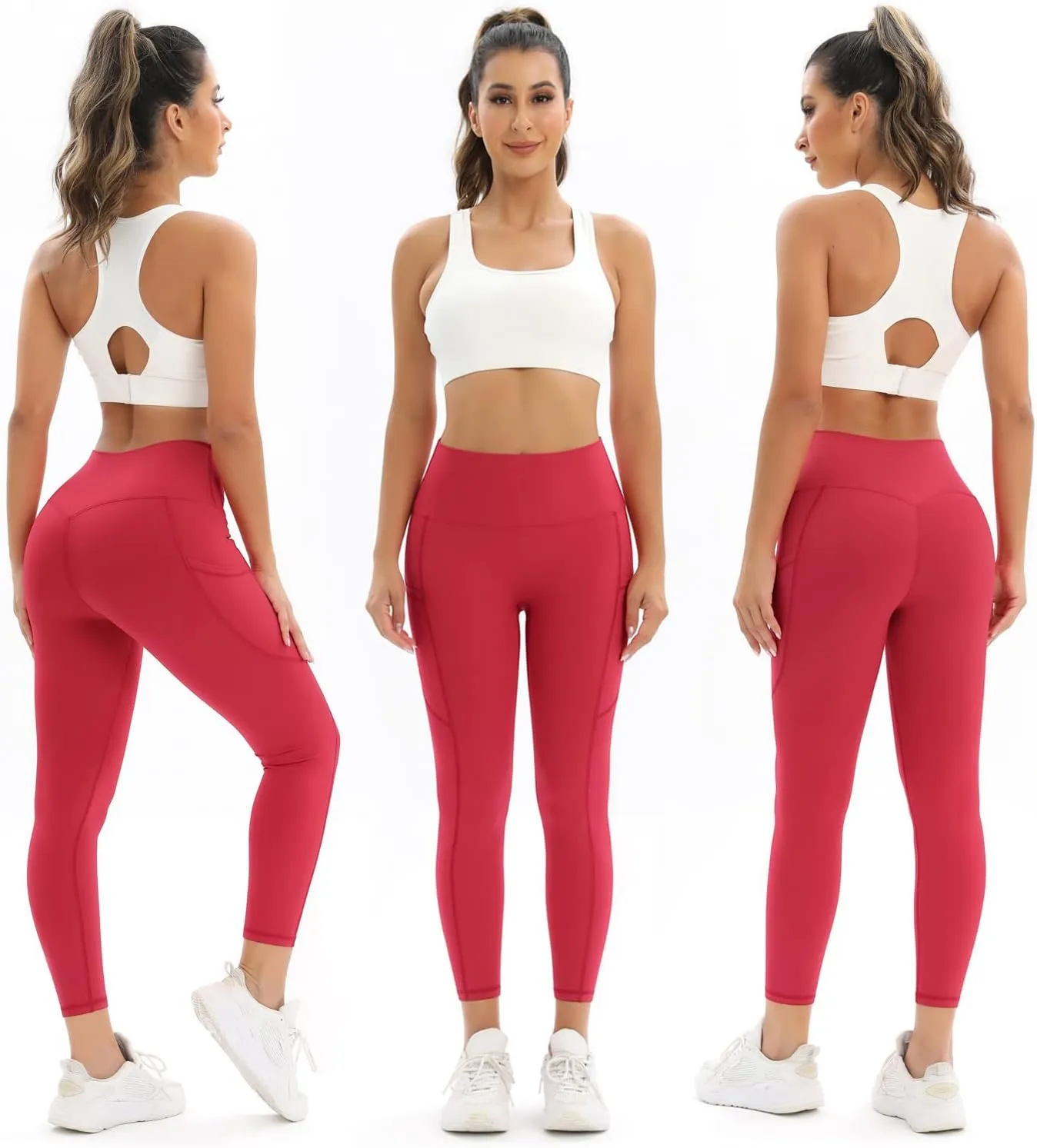 2 Pack Leggings for Women Tummy Control Workout Running Leggings with Pockets High Waisted Yoga Pants