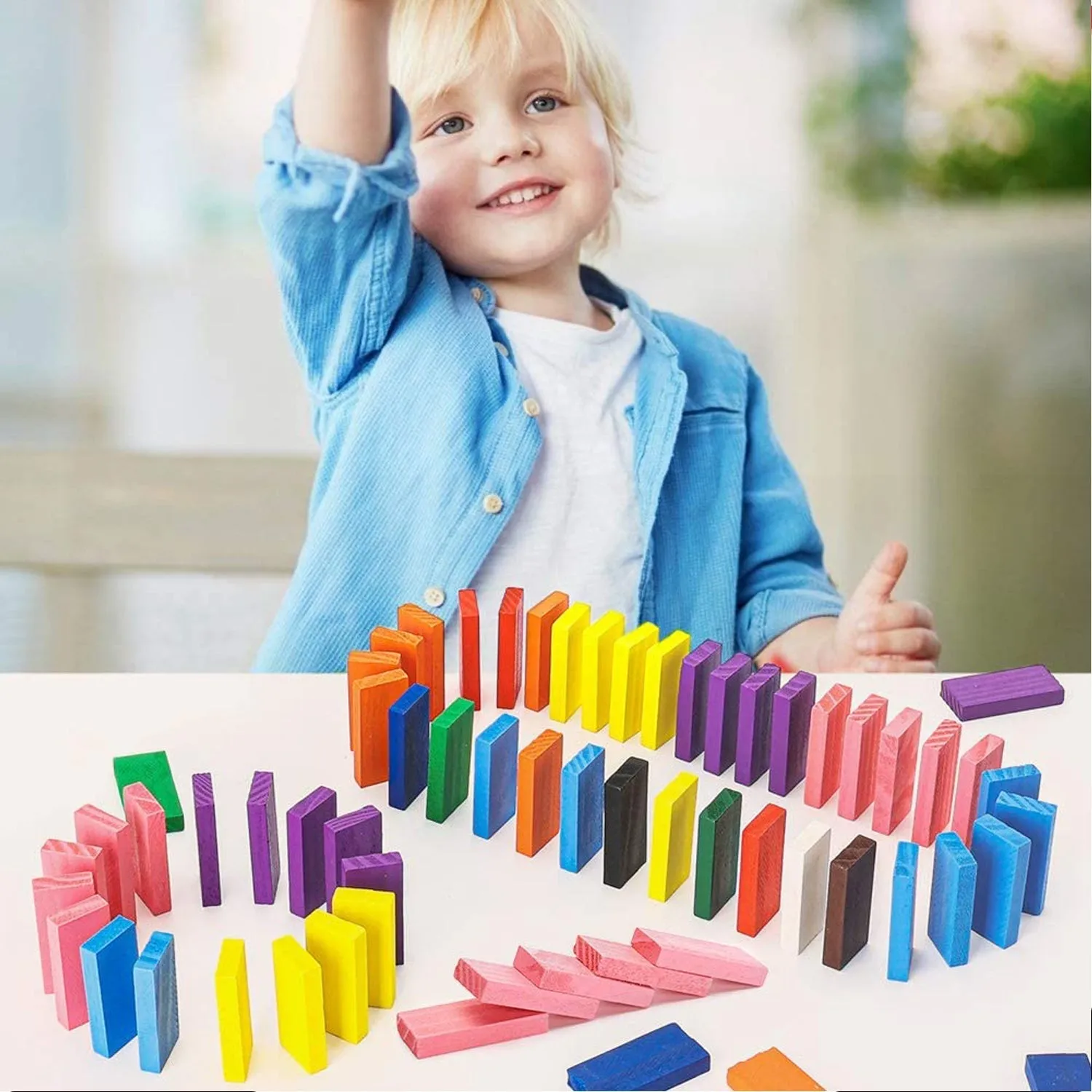 4324 100PC DOMINO BLOCKS SET MULTICOLOR WOODEN TOY BUILDING INDOOR GAME TOY