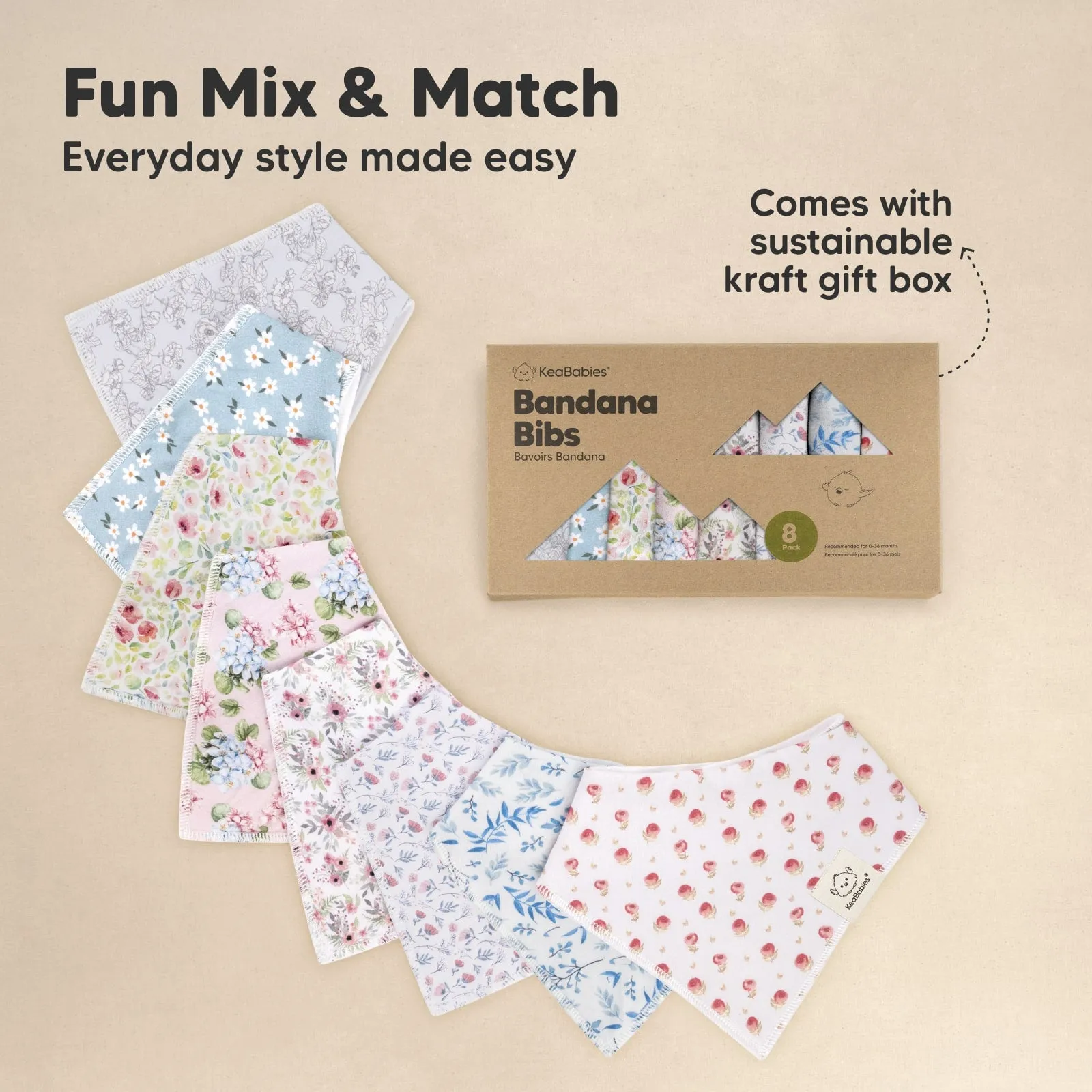 8-Pack Organic Bandana Bibs (Flourish)