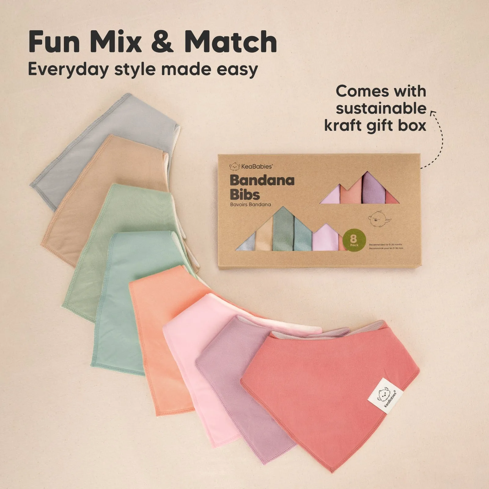 8-Pack Organic Bandana Bibs (Muted Pastel)