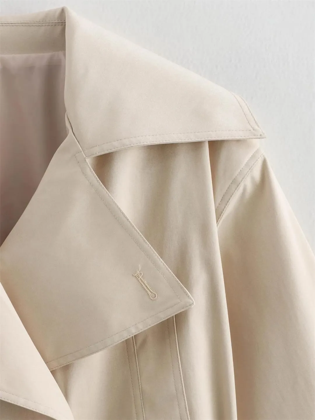 Adhdyuud Women Double Breasted Trench Coat Solid Belted Waist Outerwear With Pockets Casual Short Coat