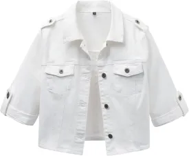 Anienaya Women's Short Sleeve Stretchy Denim Jacket Button Down Summer Cropped Trucker Jean Jackets