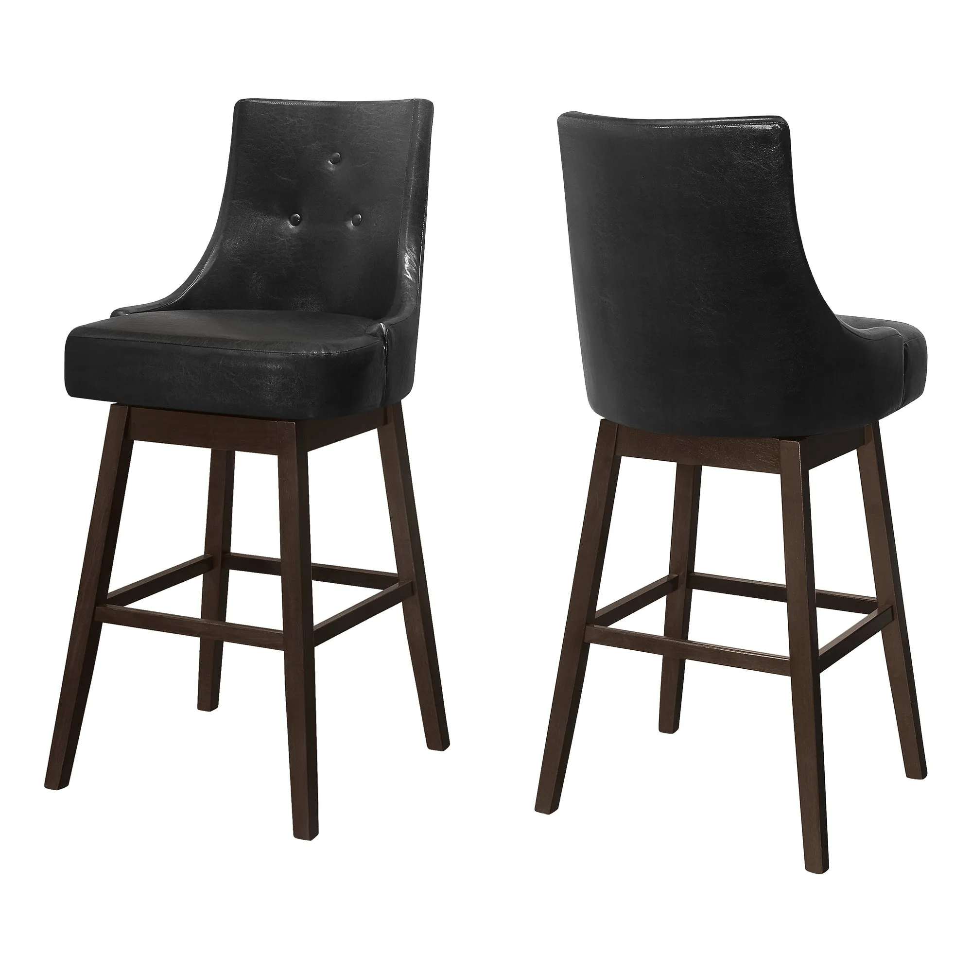 Barstool - 2Pcs / 46"H / Black Leather-Look / Swivel