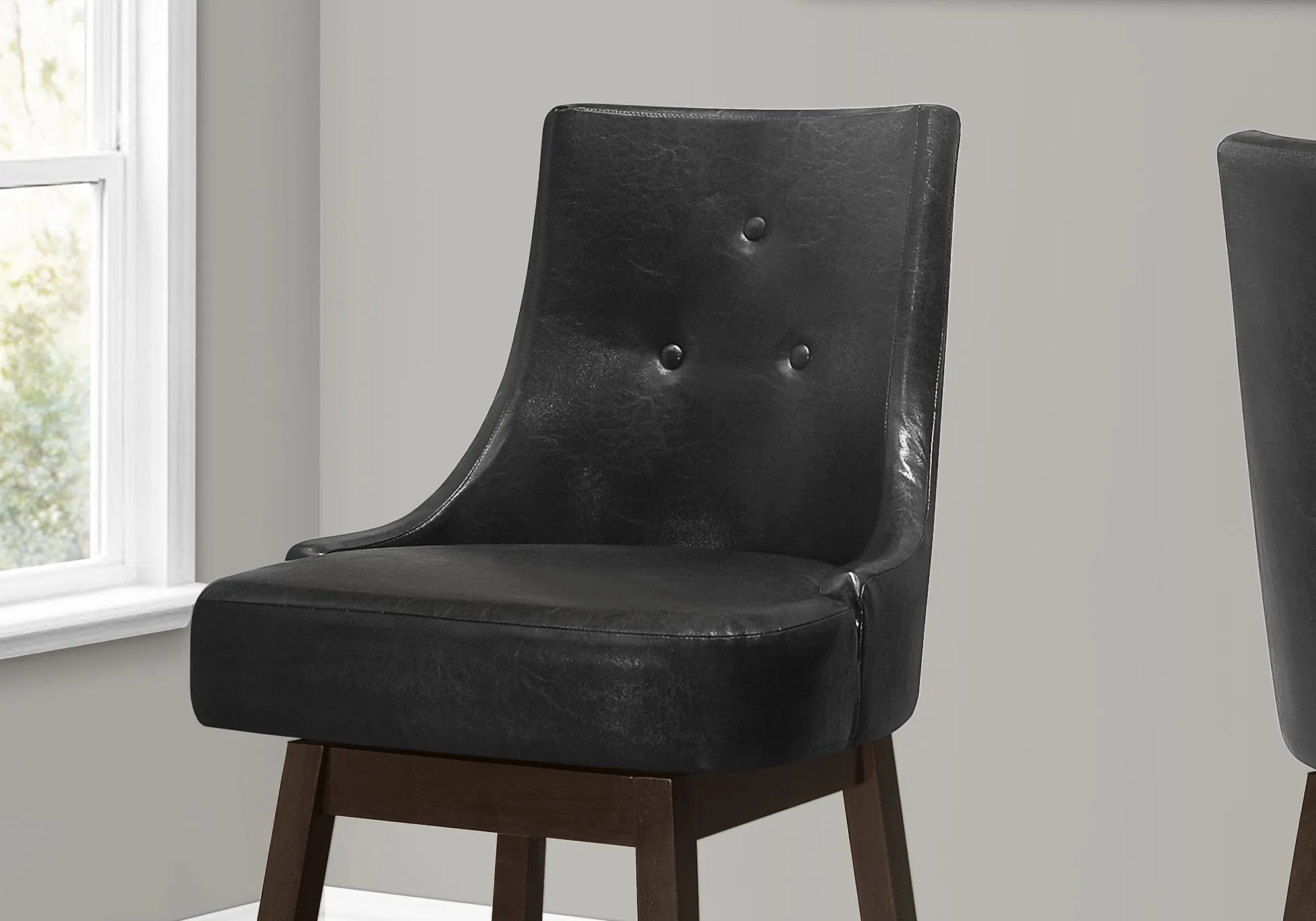 Barstool - 2Pcs / 46"H / Black Leather-Look / Swivel