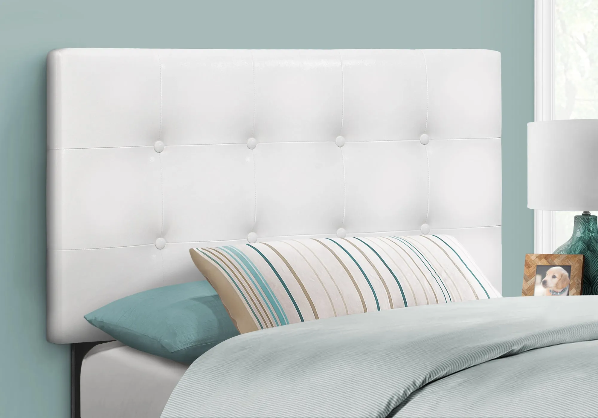 Bed - Twin Size / White Leather-Look Headboard Only