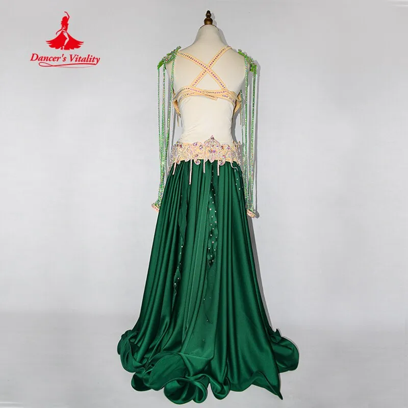 Belly Dance Performance Costume Suit Customzied for Women Senior Stones Bra Belt Skirt Oriental Belly Dancing Competiton Outfit