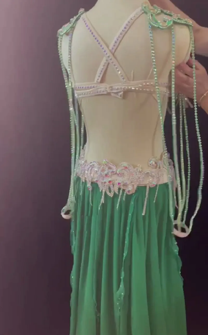 Belly Dance Performance Costume Suit Customzied for Women Senior Stones Bra Belt Skirt Oriental Belly Dancing Competiton Outfit