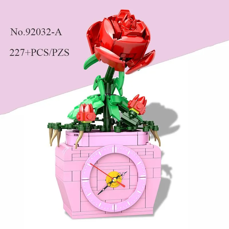 Bouquet DIY Building Blocks Romantic Rose Flower Bonsai Cactus Flower Plant 3D Model Bricks Children's Educational Toy Girl Gift
