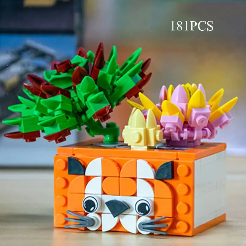 Bouquet DIY Building Blocks Romantic Rose Flower Bonsai Cactus Flower Plant 3D Model Bricks Children's Educational Toy Girl Gift
