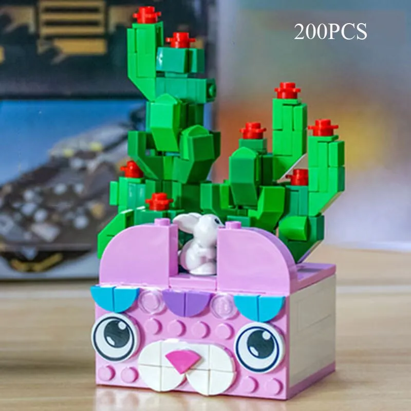 Bouquet DIY Building Blocks Romantic Rose Flower Bonsai Cactus Flower Plant 3D Model Bricks Children's Educational Toy Girl Gift
