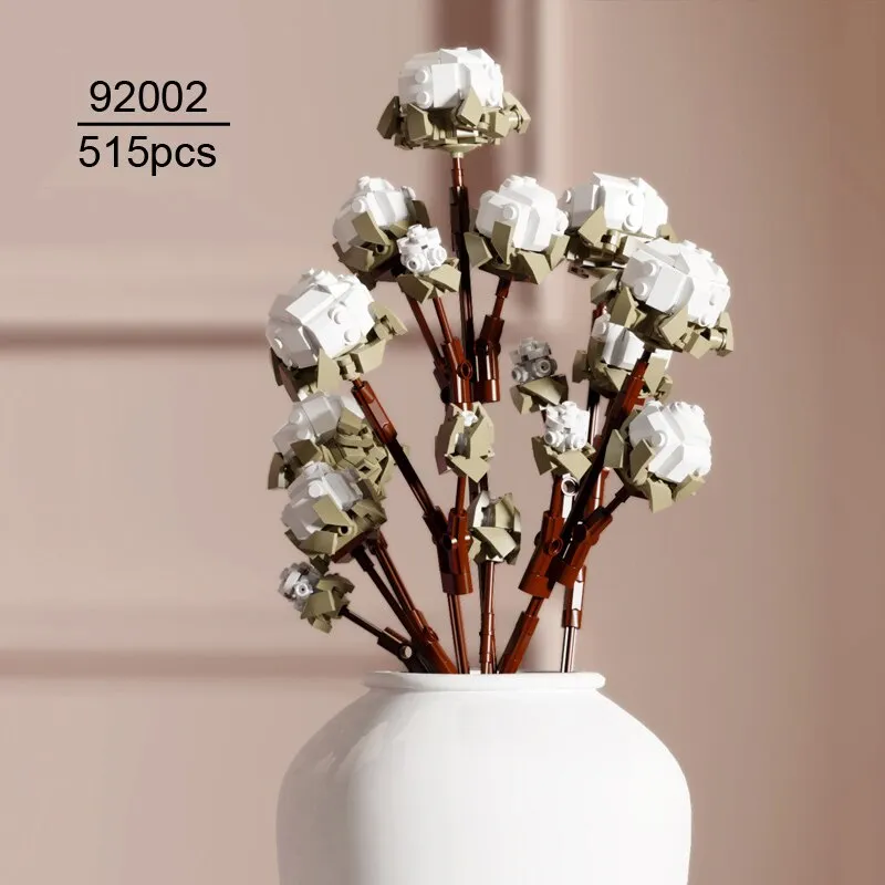 Bouquet DIY Building Blocks Romantic Rose Flower Bonsai Cactus Flower Plant 3D Model Bricks Children's Educational Toy Girl Gift