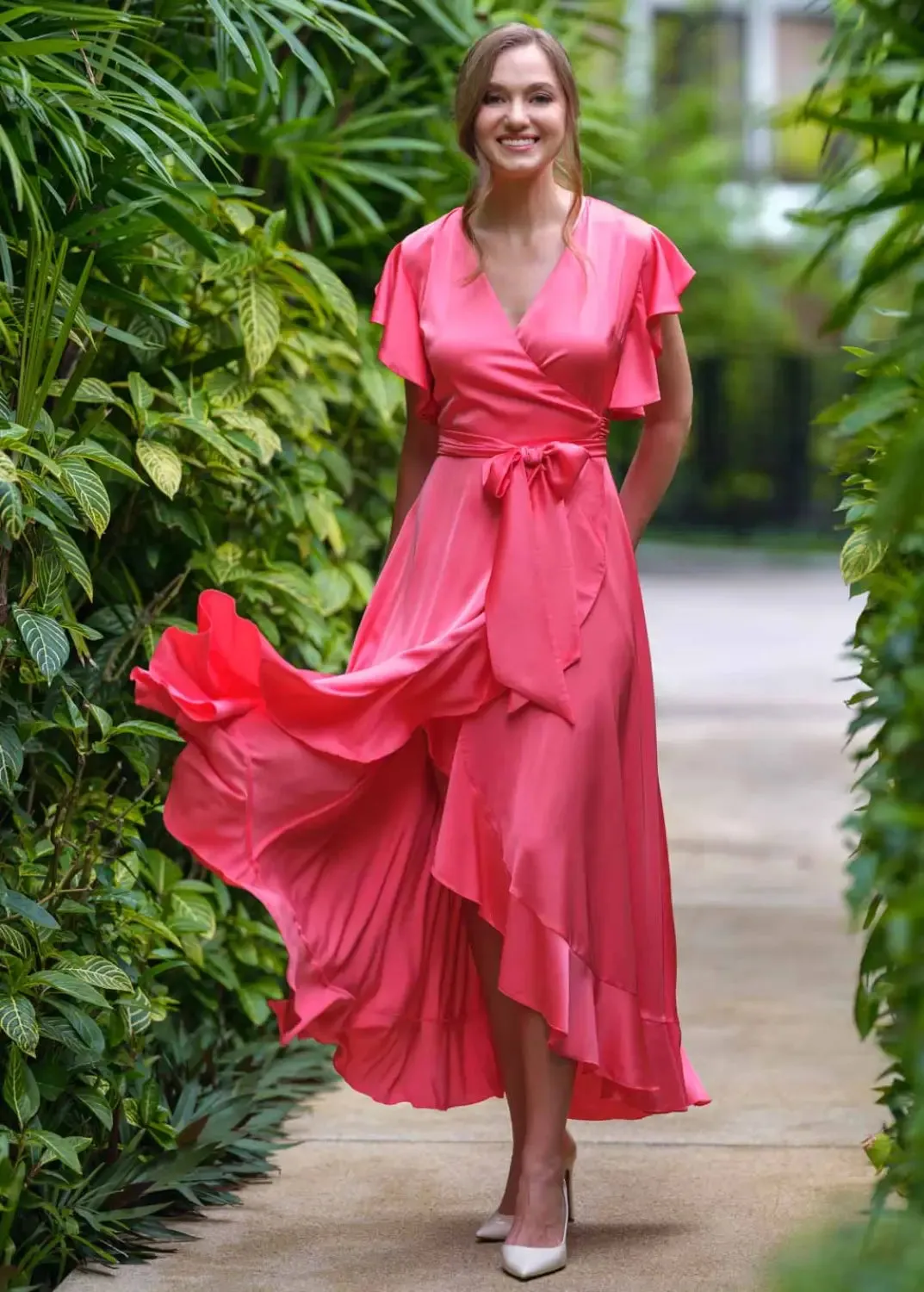 Bridesmaids Satin Dresses | Midi Wrap Dress | Bride Nook