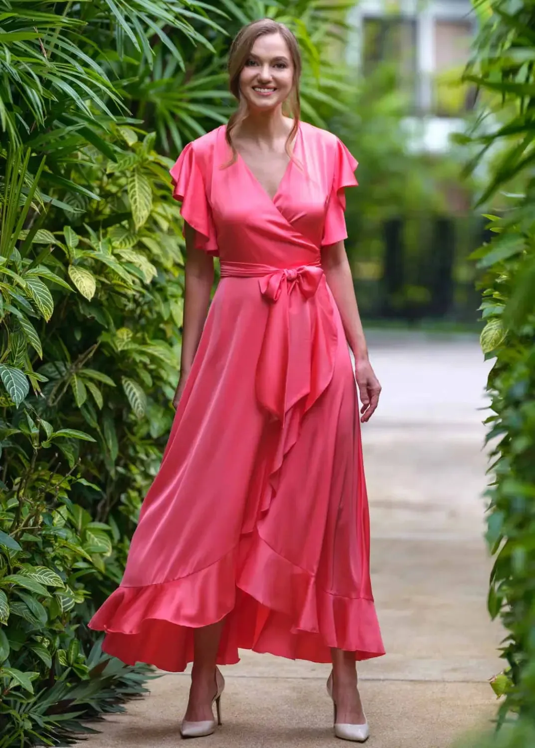 Bridesmaids Satin Dresses | Midi Wrap Dress | Bride Nook