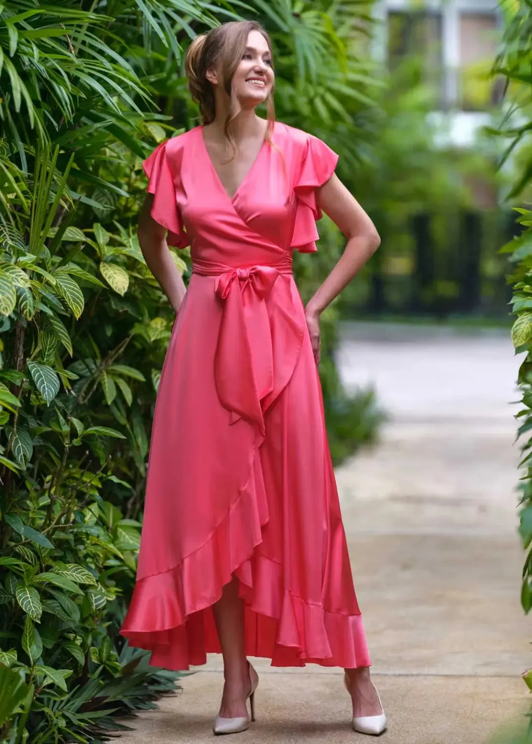 Bridesmaids Satin Dresses | Midi Wrap Dress | Bride Nook