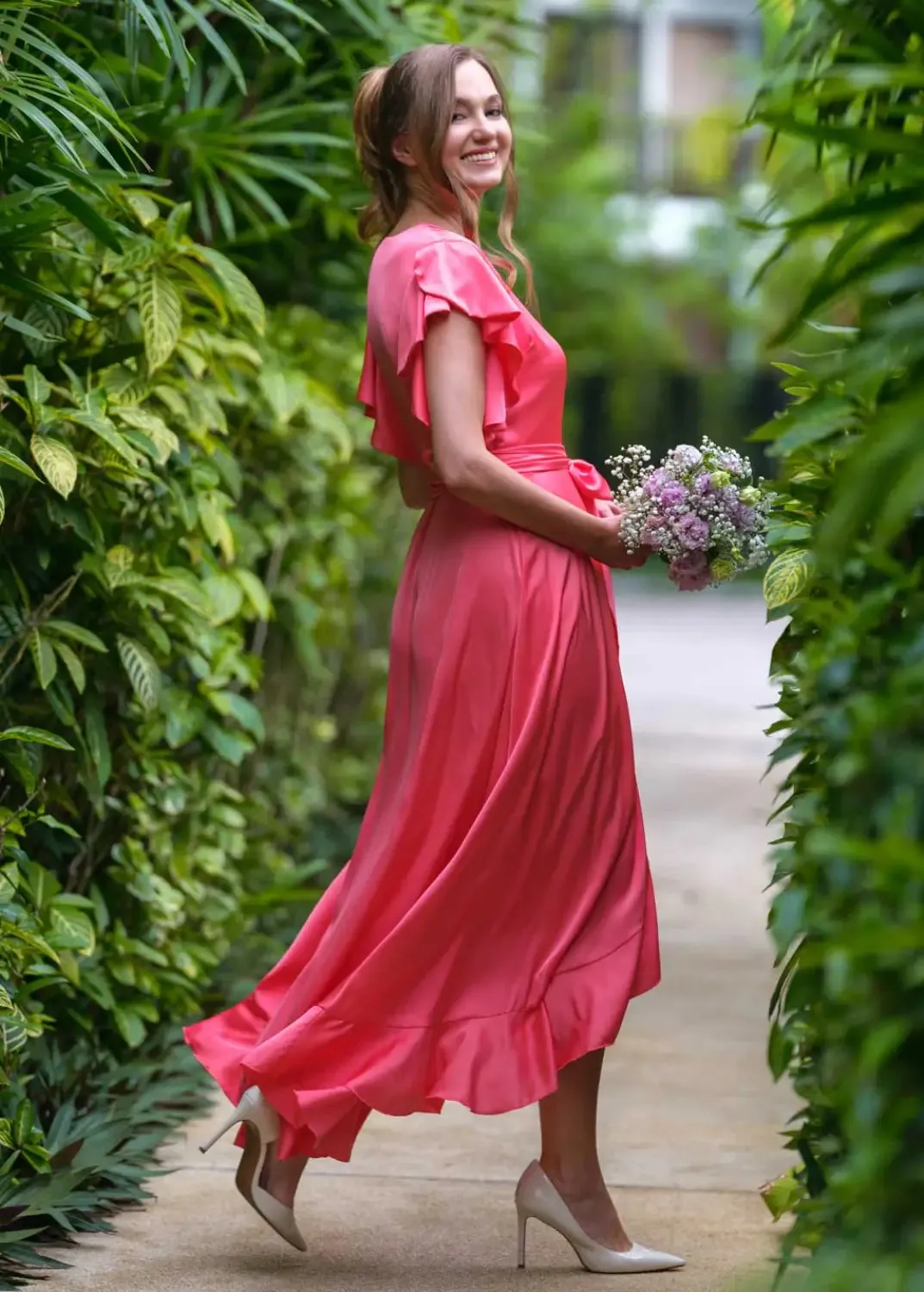 Bridesmaids Satin Dresses | Midi Wrap Dress | Bride Nook