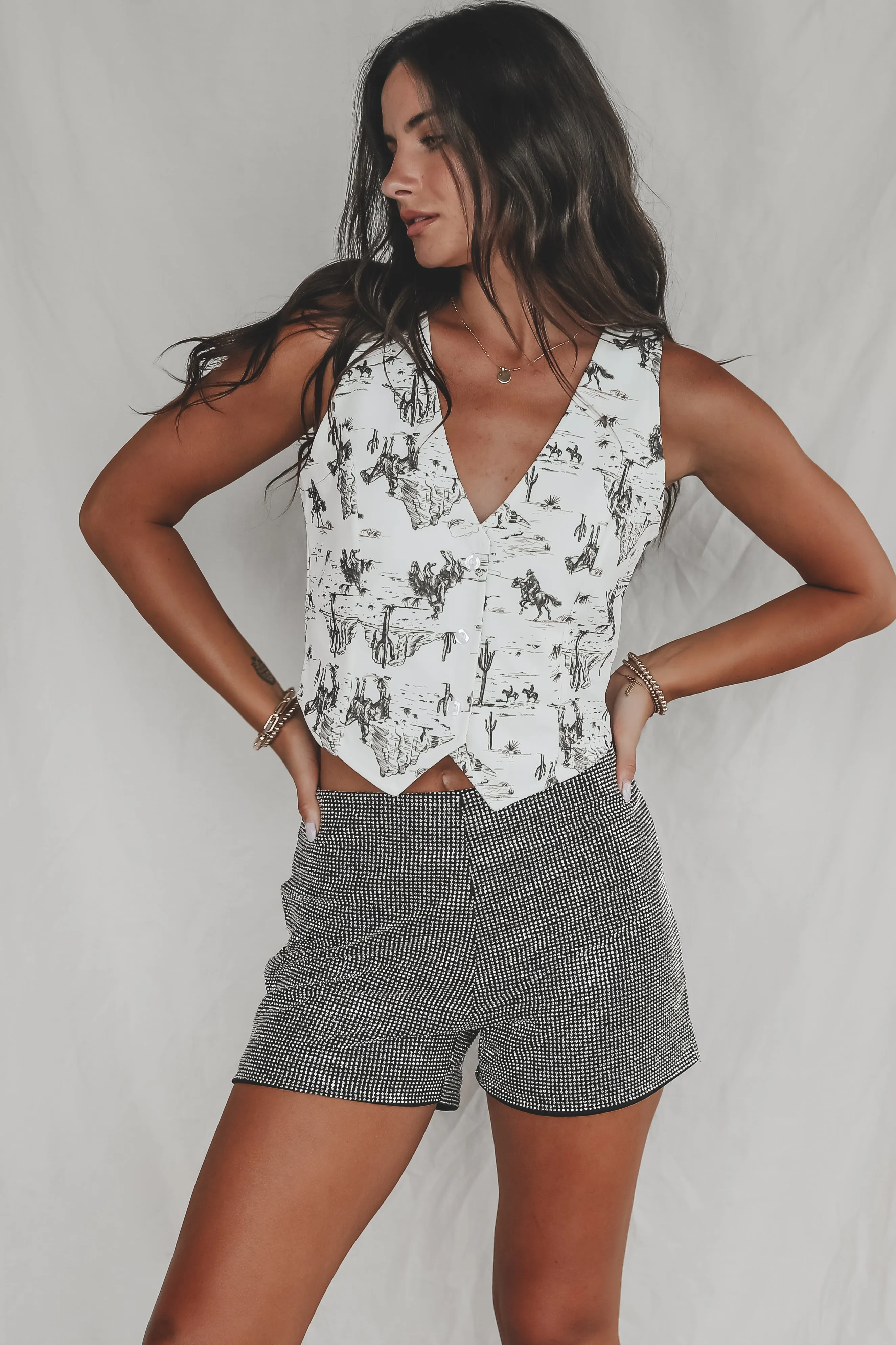 City Side Stunner Studded High Waisted Shorts