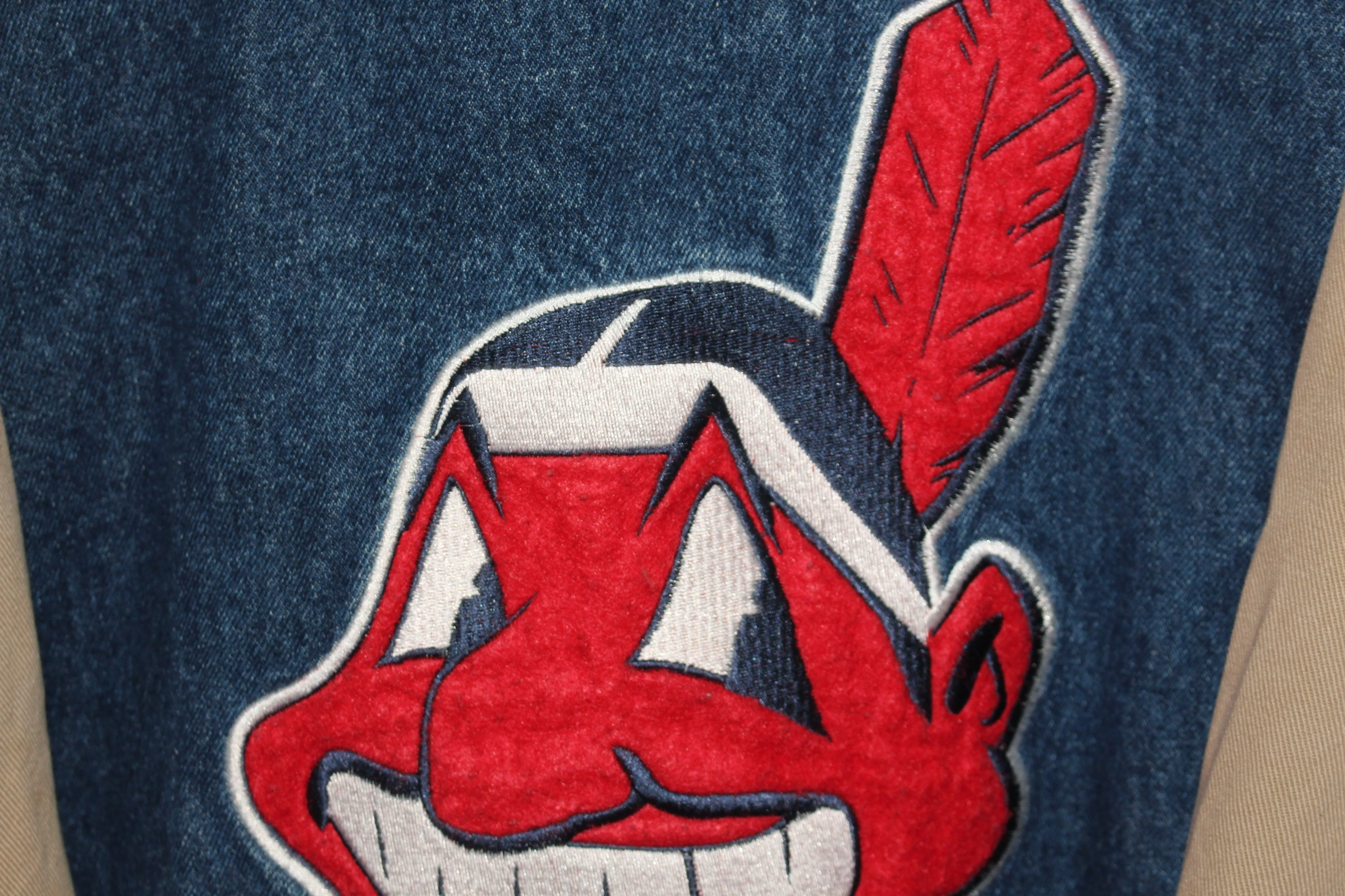 Cleveland Indians Lee Sport Denim Khaki Bomber Jacket (XXL)