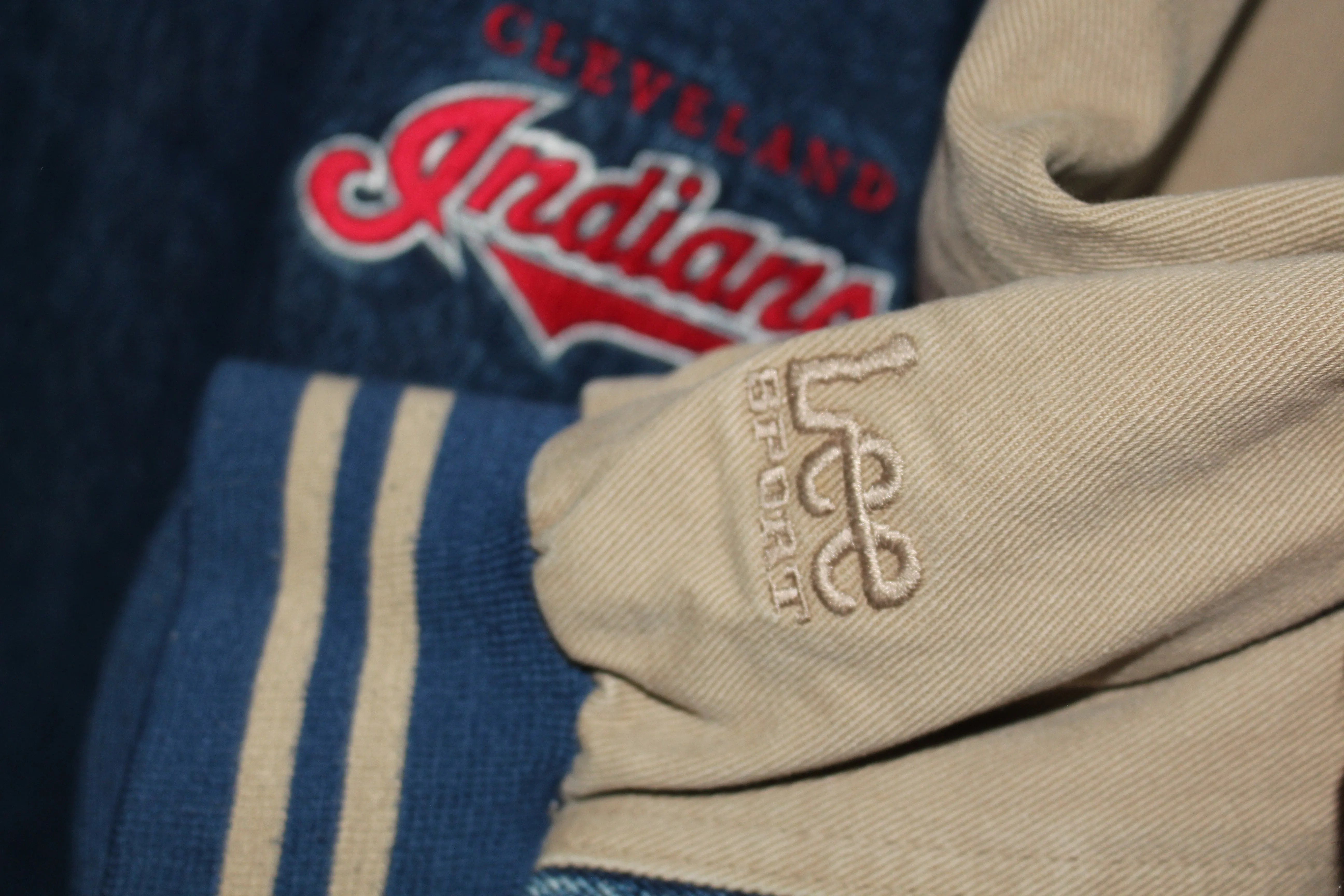 Cleveland Indians Lee Sport Denim Khaki Bomber Jacket (XXL)