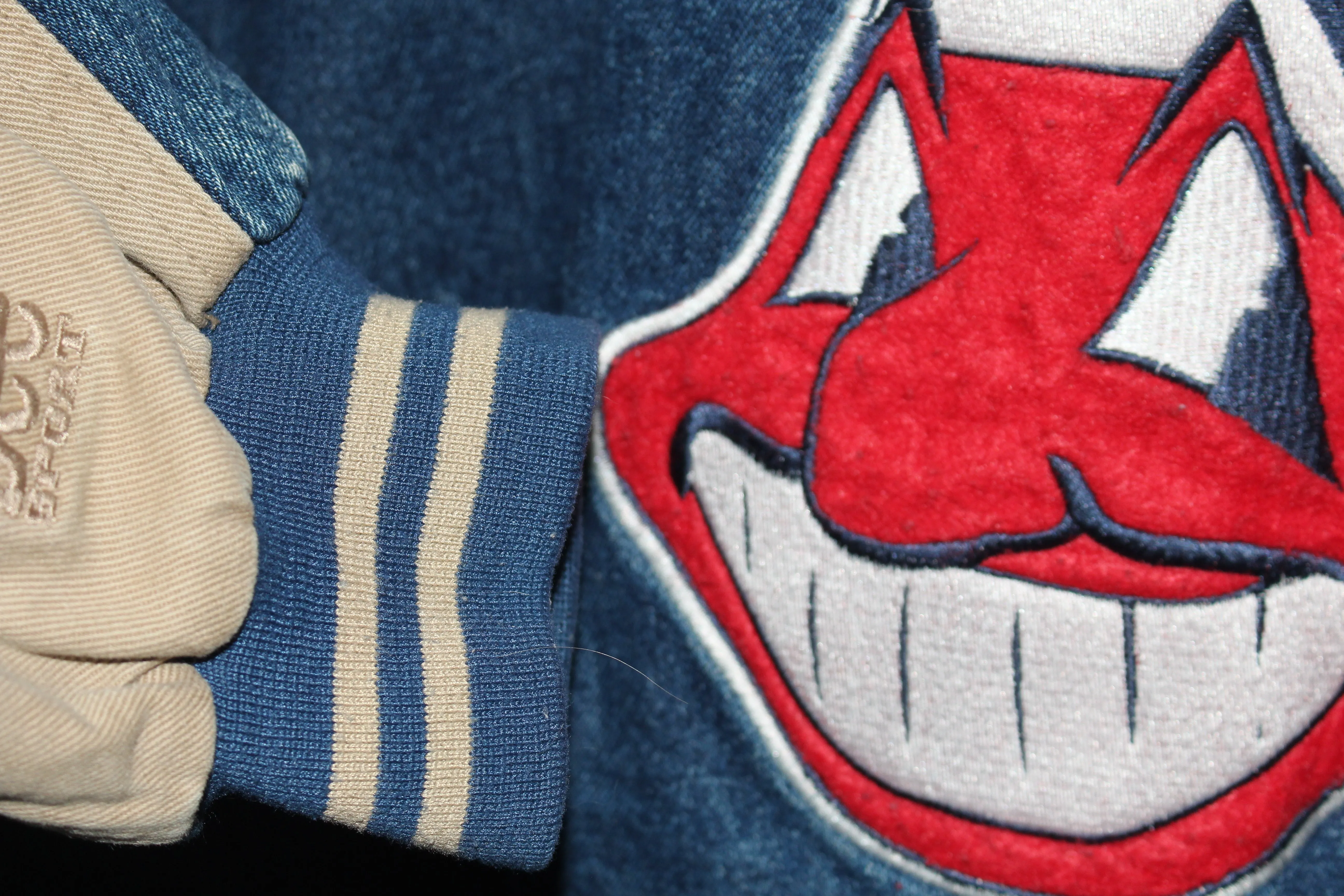 Cleveland Indians Lee Sport Denim Khaki Bomber Jacket (XXL)