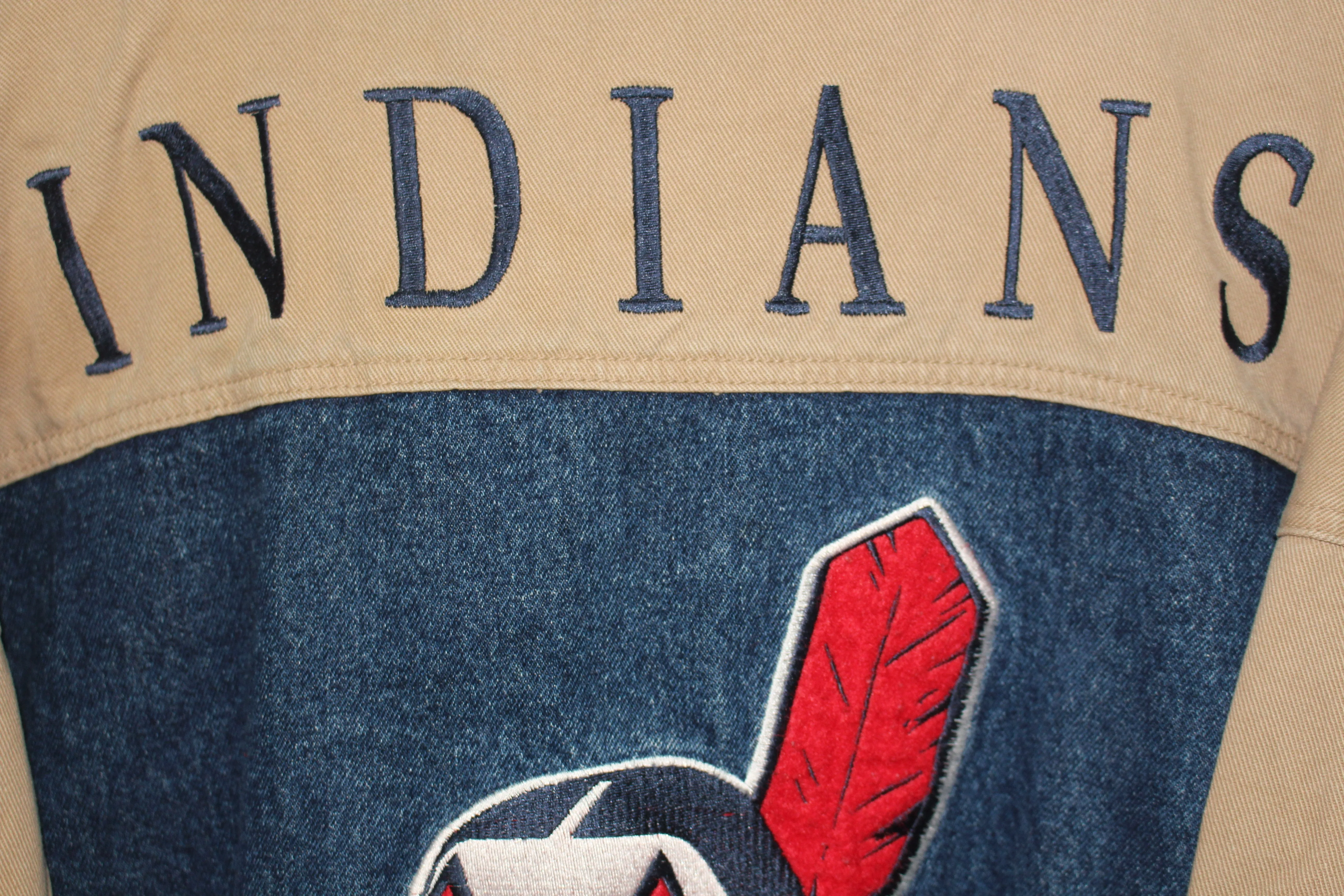 Cleveland Indians Lee Sport Denim Khaki Bomber Jacket (XXL)