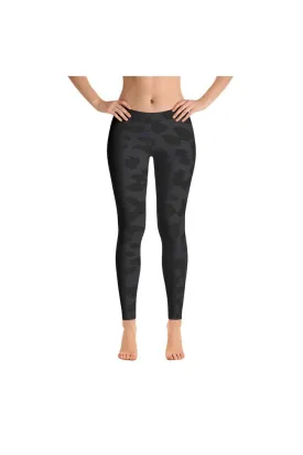 Dark Gray and Black Leopard All-Over Print Leggings