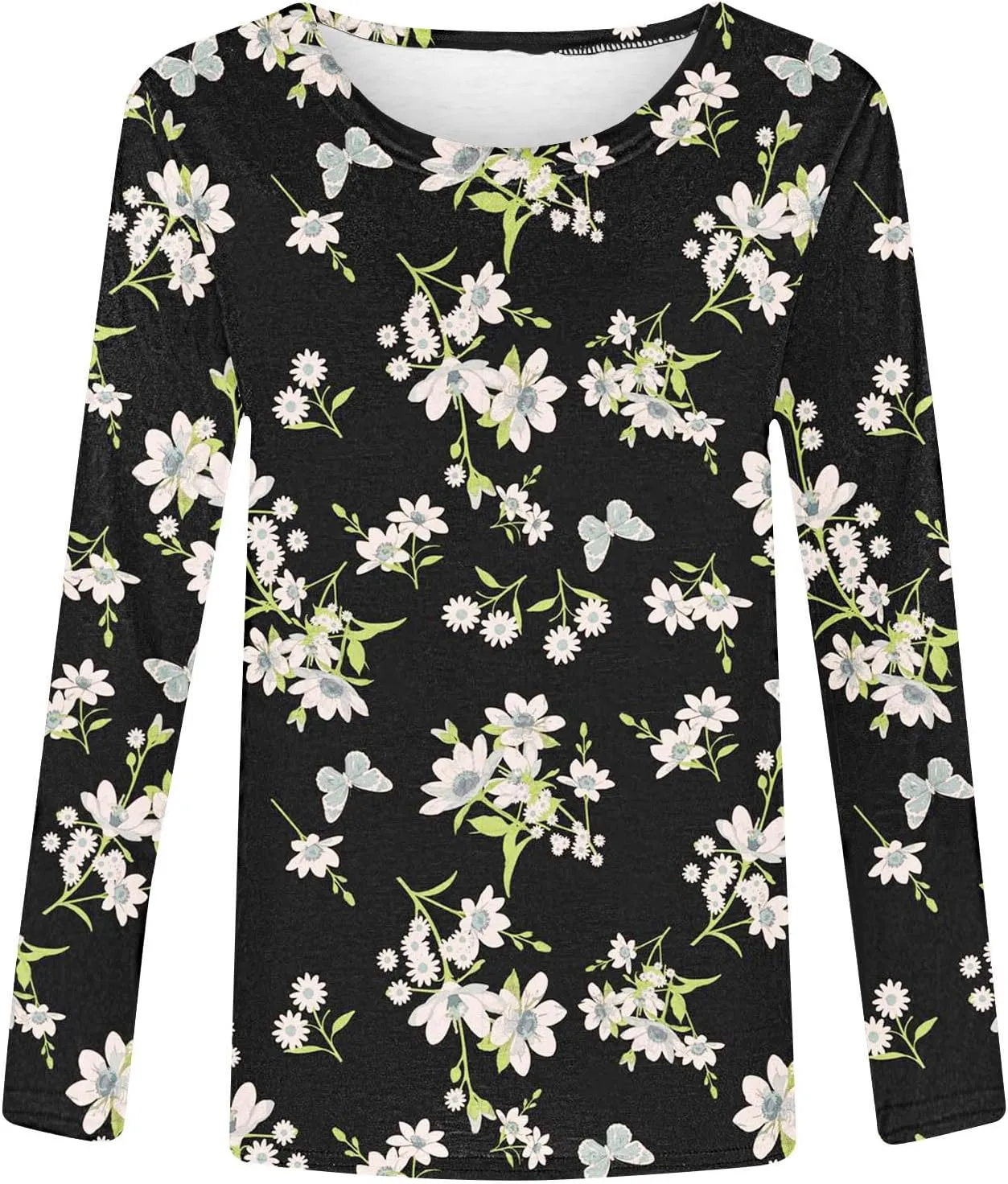 Fall Shirts for Women 2024 Dressy Casual Long Sleeve Crewneck Blouses Floral Print Tunic Tops Cotton Tshirt