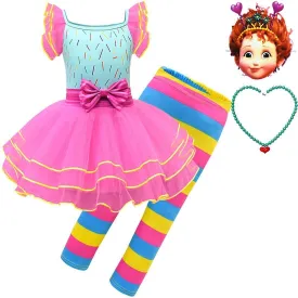 Fancy Nancy Cosplay Halloween Costume Dress and Pants Performance Clothes 4 Pieces