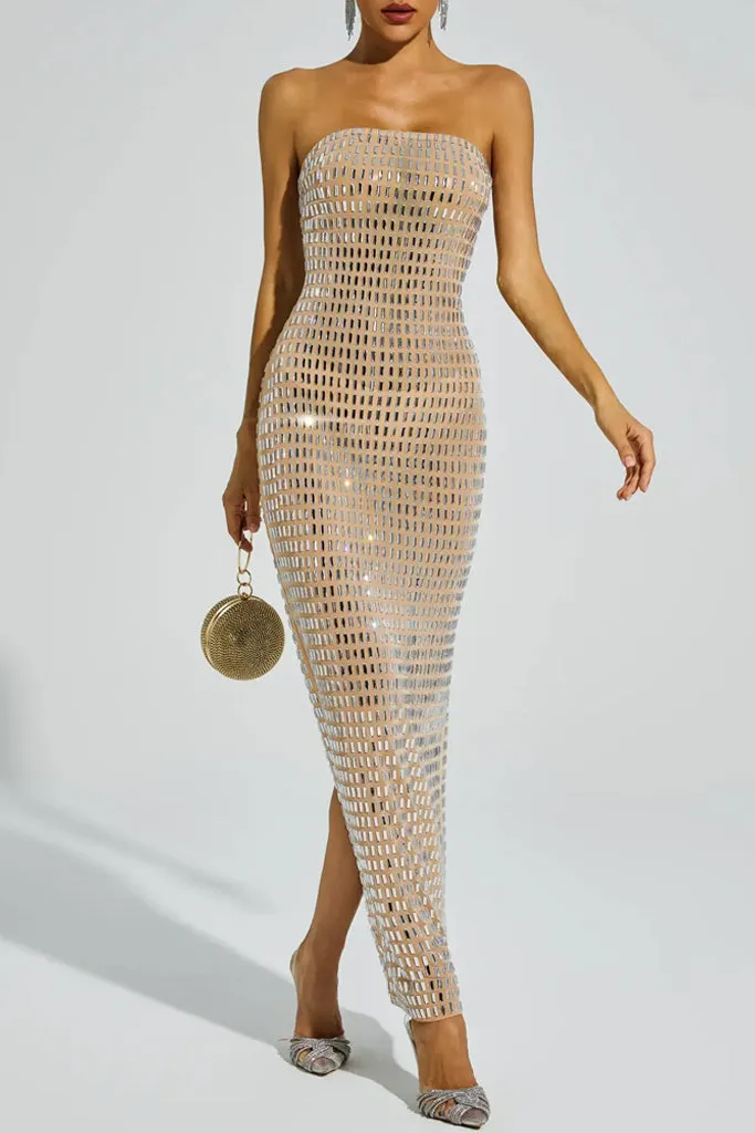 Glimmy Strapless Dress with Rhinestones