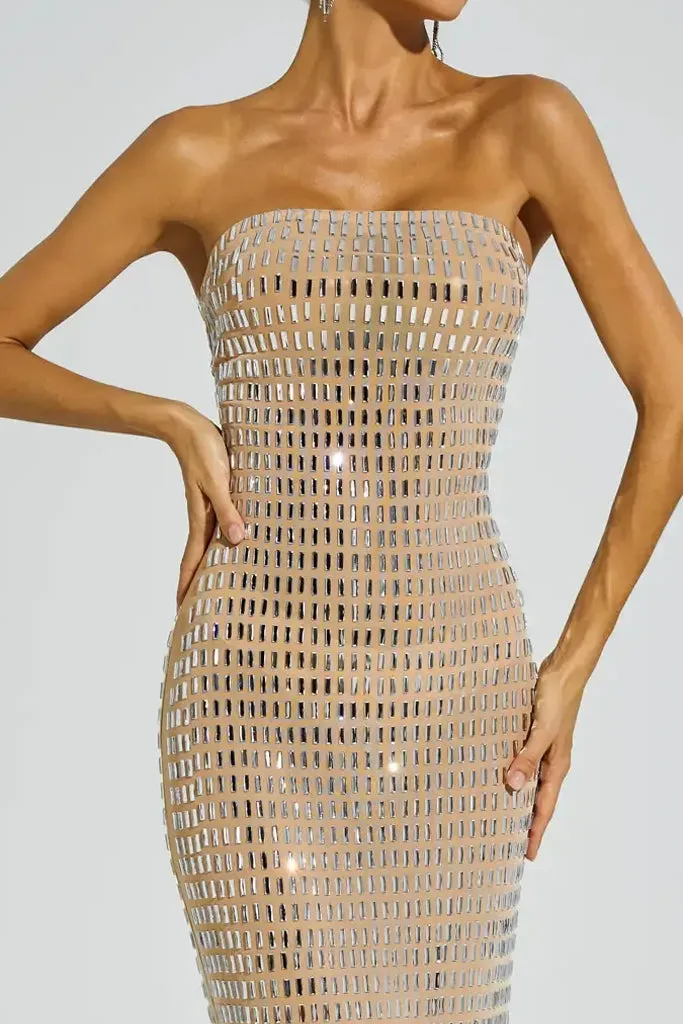 Glimmy Strapless Dress with Rhinestones