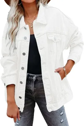 Gozoloma Women's Casual Loose Oversized Denim Jacket Long Sleeved Button Jean Jacket Coat Tops