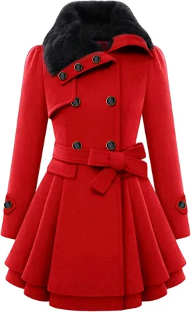 GRASWE Women's Trench Coat Long Sleeve Lapel Pea Coat Long Jackets