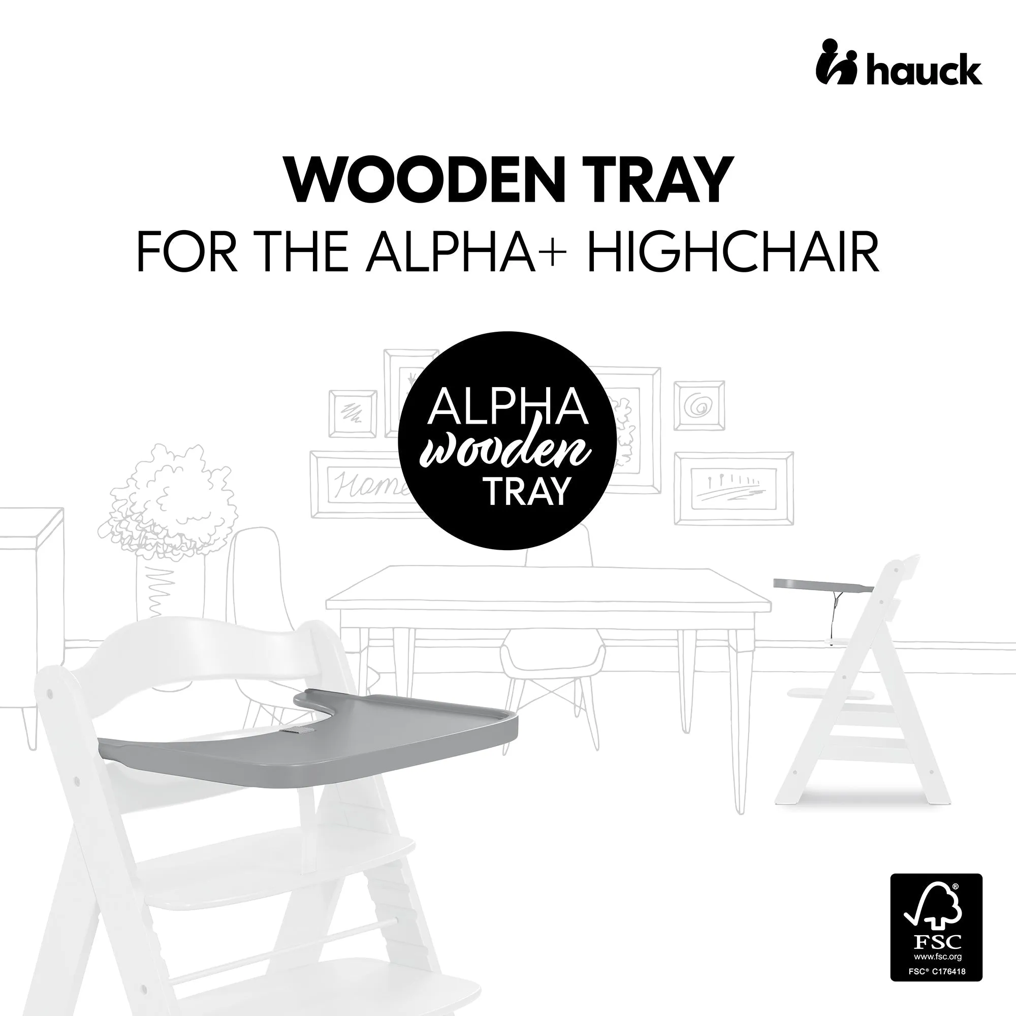 Hauck Alpha Wooden Tray T&G Accessories Grey 6M to 36M