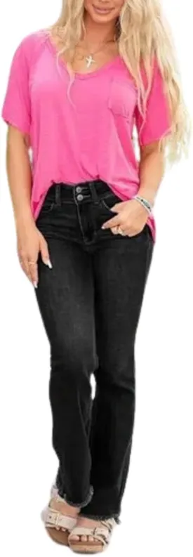 High Rise Non Distressed Vintage Frayed Hem Bootcut Jeans 2024 Sweatpant Jeans High Waisted Wide Leg Jeans for Women