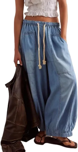 Kedera Women Mid Rise Barrel Jeans Loose Baggy Vintage Wide Leg Elastic Denim Pants Fashion Boyfriend Jeans