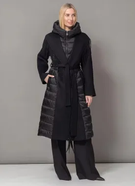 Kennedy Fringe Luxe Down Wool Blend Coat in Black