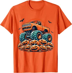 Kids Monster Truck Pumpkin Jack O Lantern Halloween Costume T-Shirt