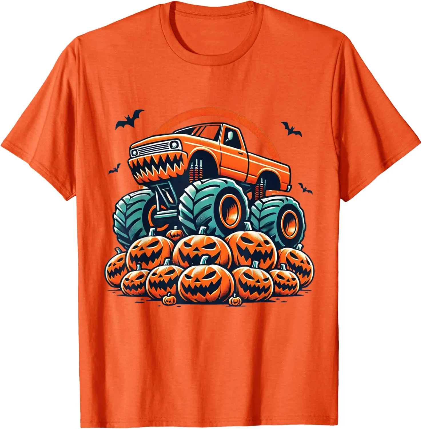 Kids Monster Truck Pumpkin Jack O Lantern Halloween Costume T-Shirt