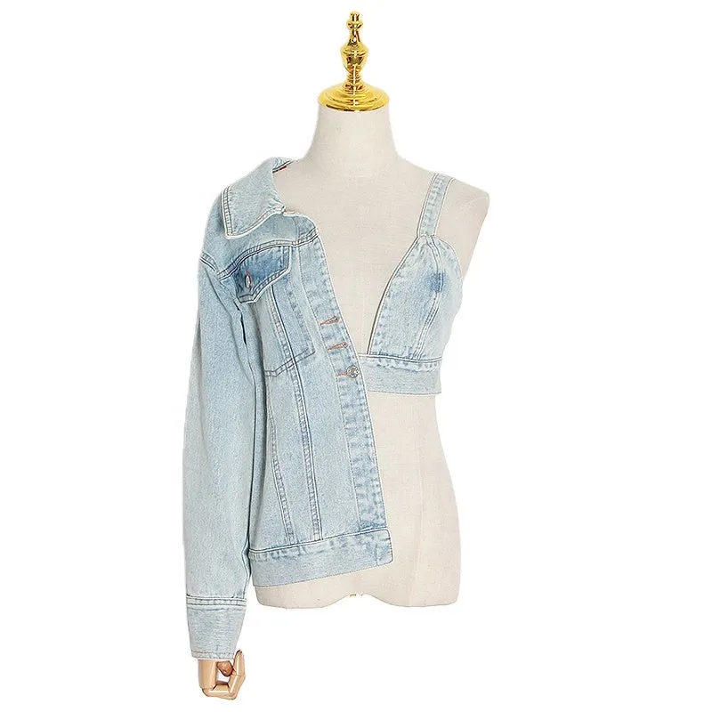 Ladies Split Denim jacket bra top