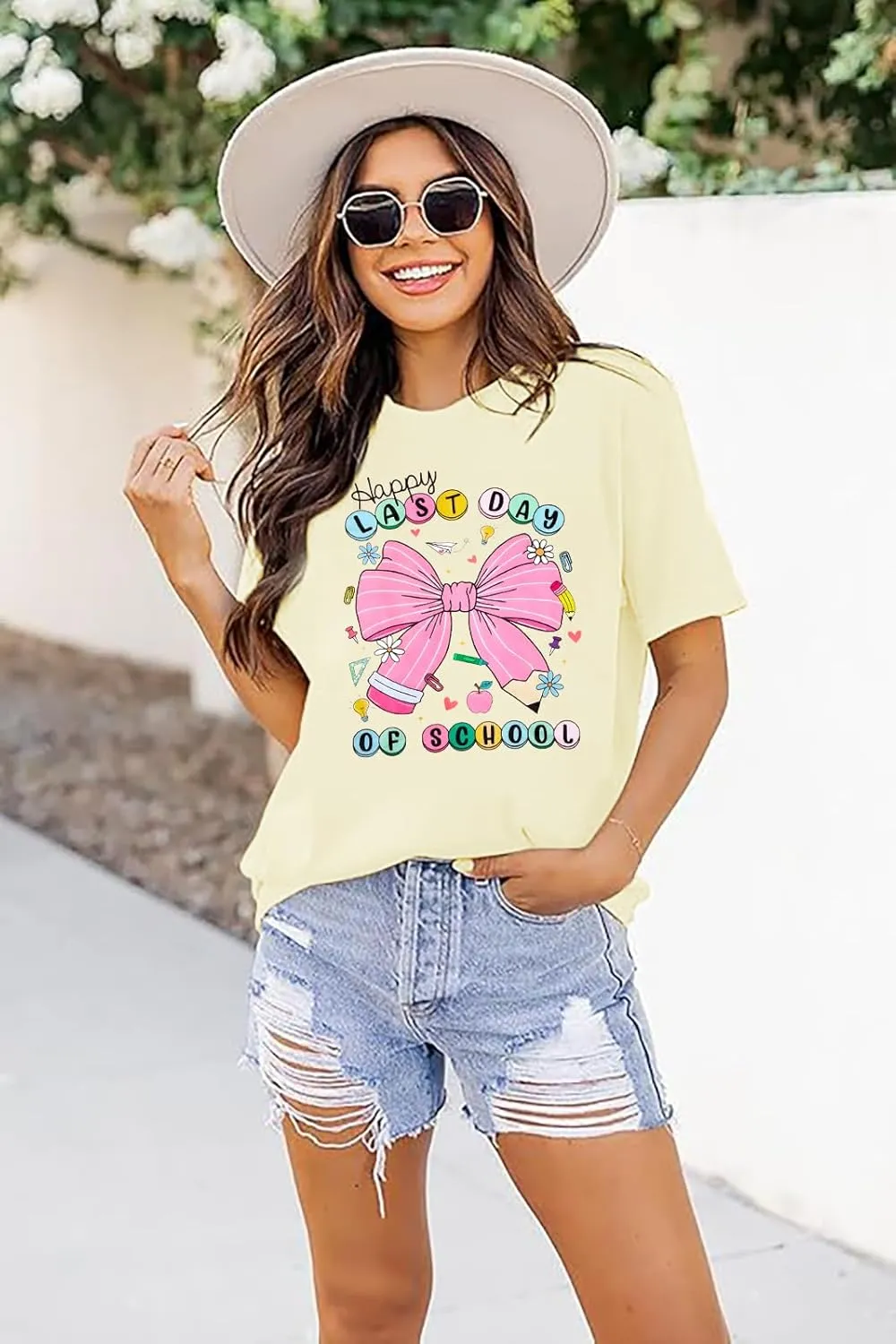 Last Day of School Shirt Women - Teacher Life Shirts Pencil Graphic Tee Graduation Gift Short Sleeve Tee Tops