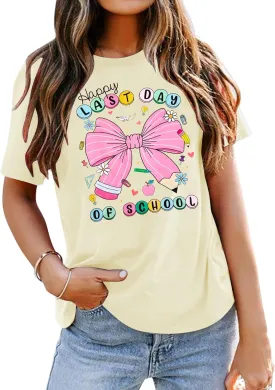 Last Day of School Shirt Women - Teacher Life Shirts Pencil Graphic Tee Graduation Gift Short Sleeve Tee Tops