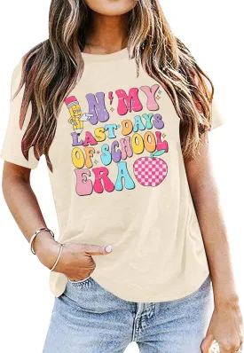 Last Day of School Shirt Women - Teacher Life Shirts Pencil Graphic Tee Graduation Gift Short Sleeve Tee Tops