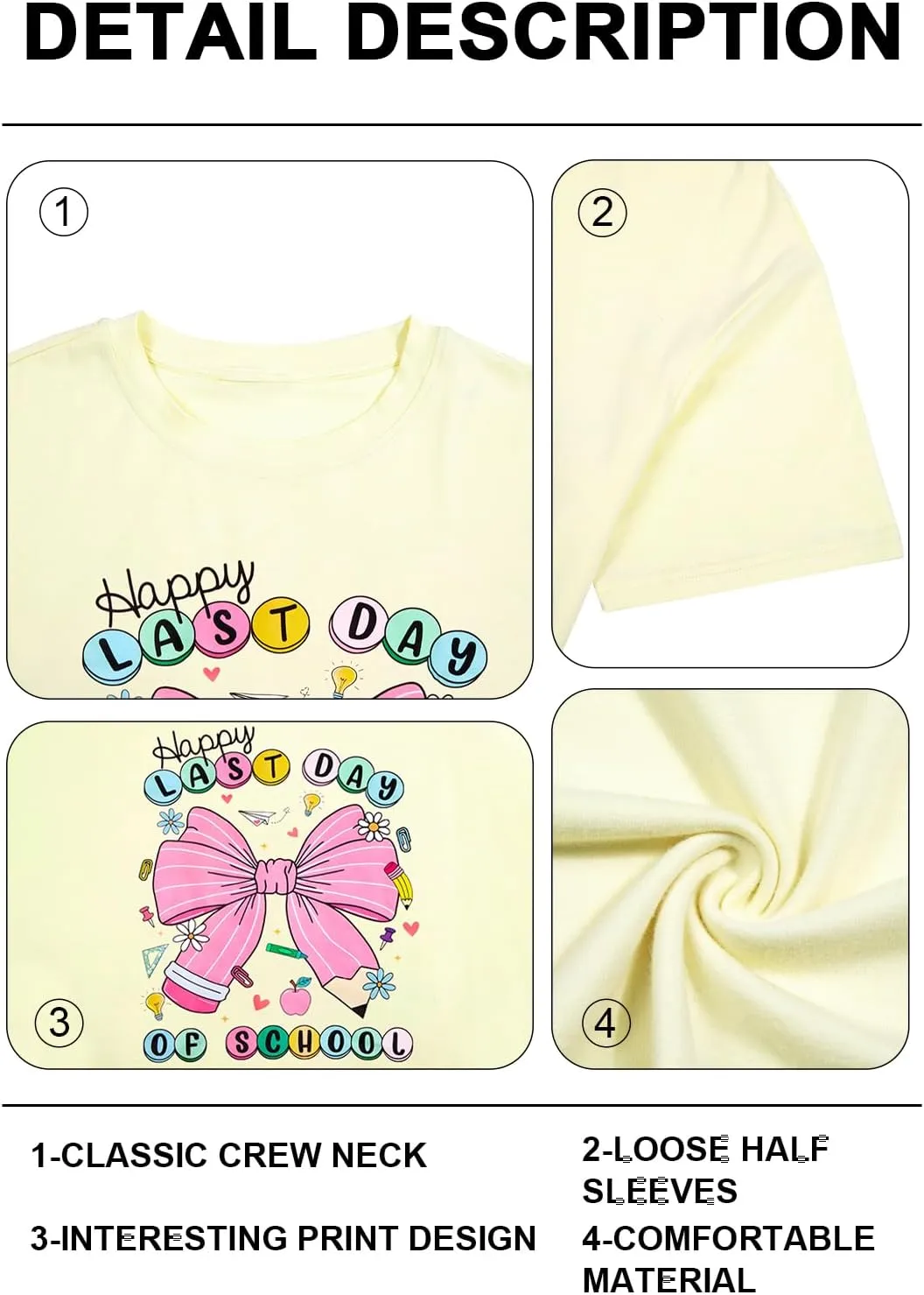 Last Day of School Shirt Women - Teacher Life Shirts Pencil Graphic Tee Graduation Gift Short Sleeve Tee Tops