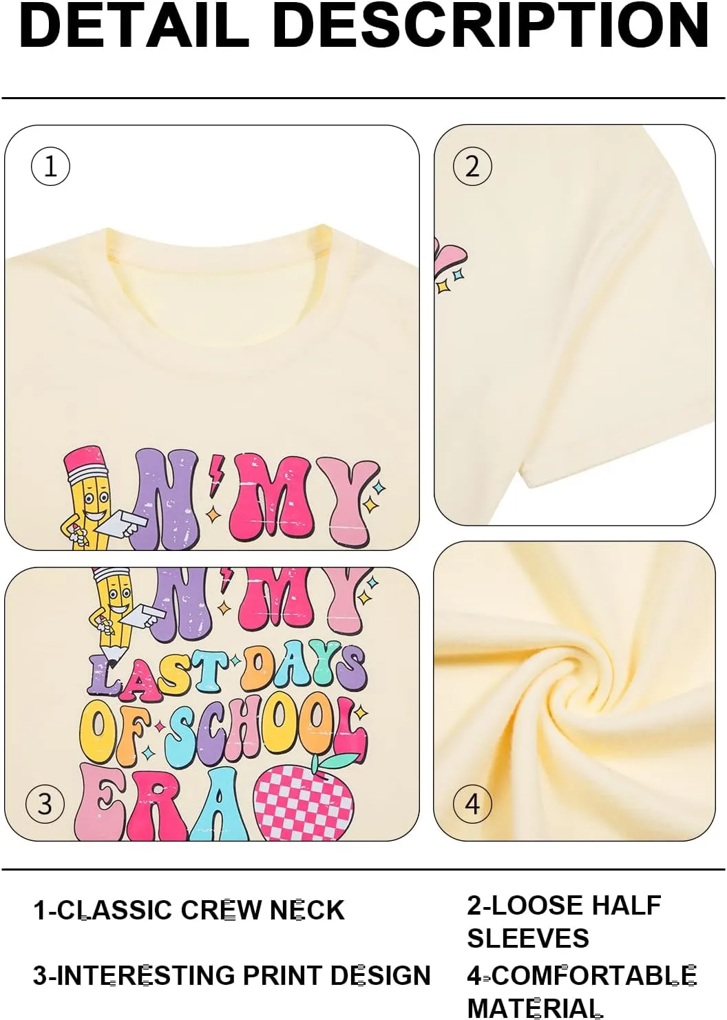 Last Day of School Shirt Women - Teacher Life Shirts Pencil Graphic Tee Graduation Gift Short Sleeve Tee Tops