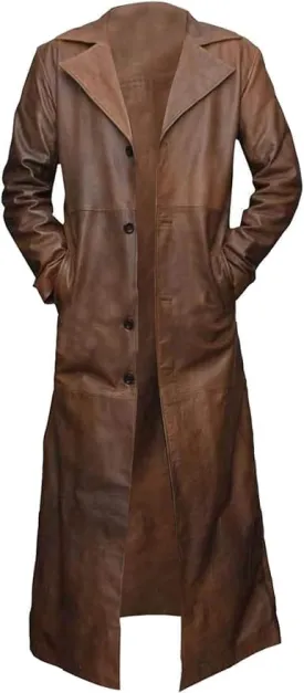 Mens Leather Long Coat - Men's Trench Full Body Genuine Leather Coat - Real Lambskin Leather Long Coat