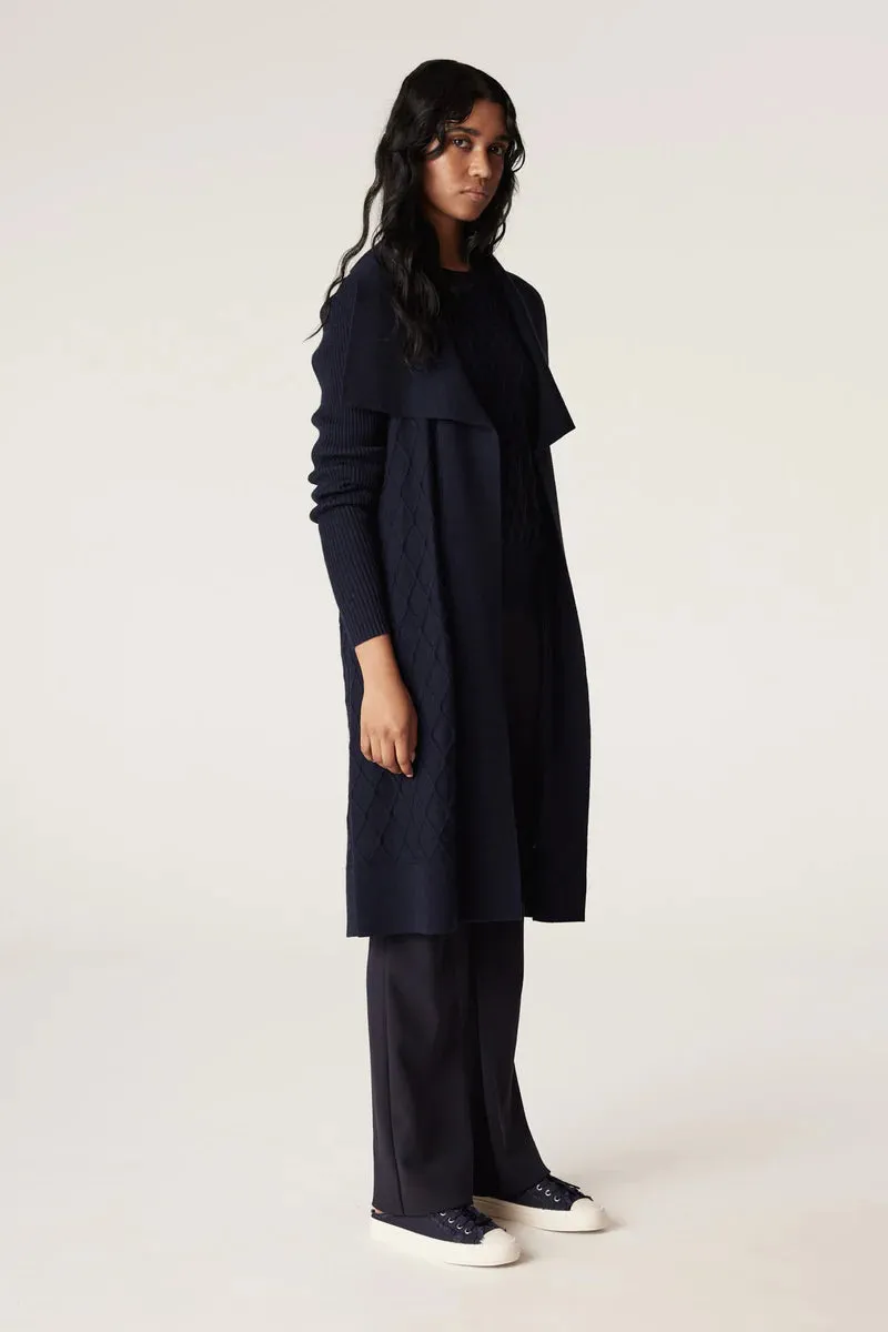MERINO LONG WRAP CARDIGAN | Ink Navy