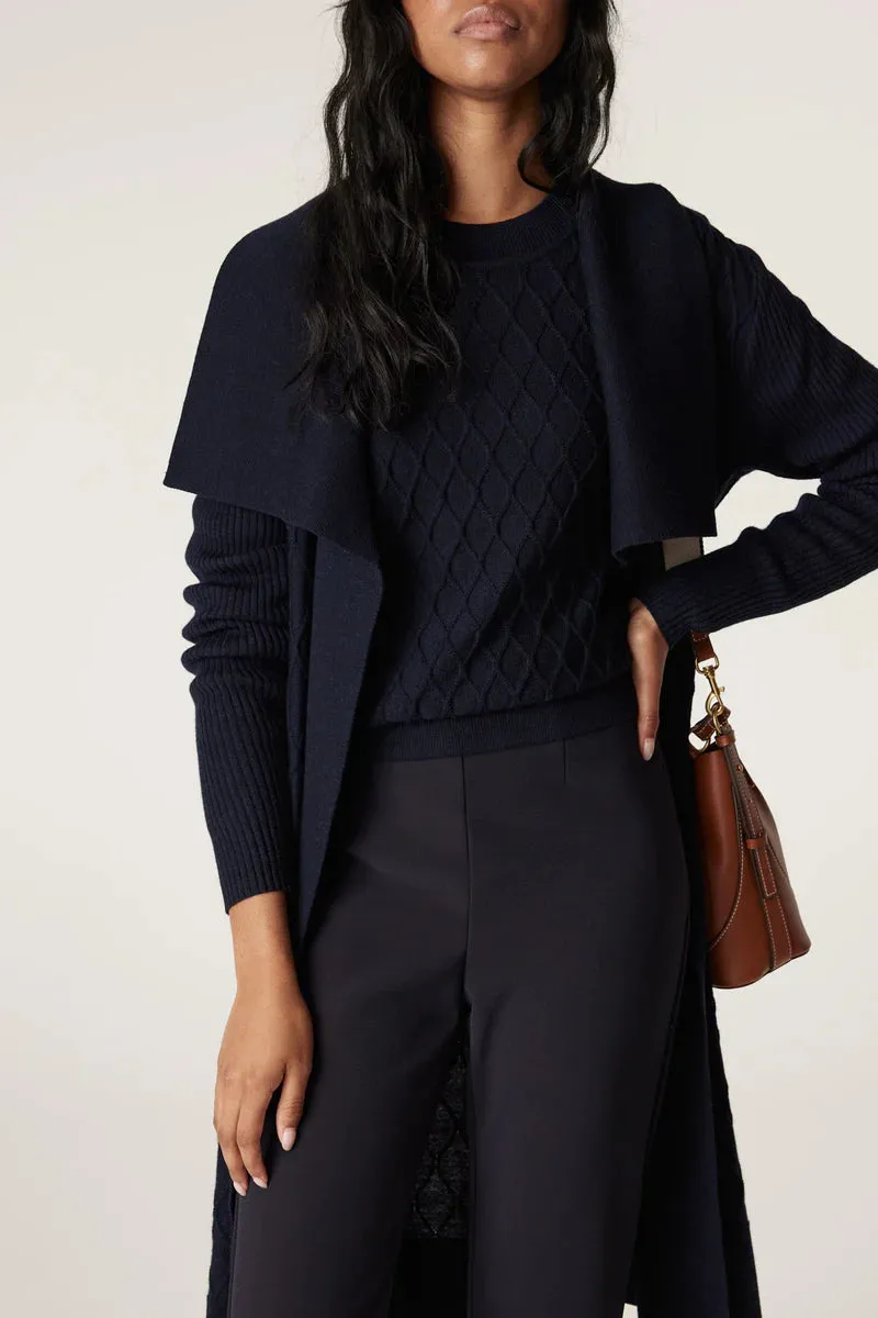 MERINO LONG WRAP CARDIGAN | Ink Navy