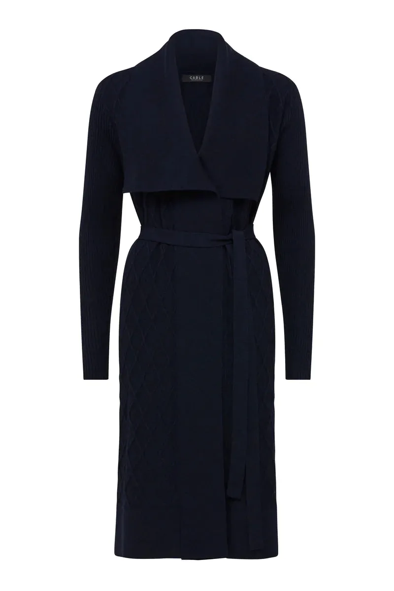 MERINO LONG WRAP CARDIGAN | Ink Navy