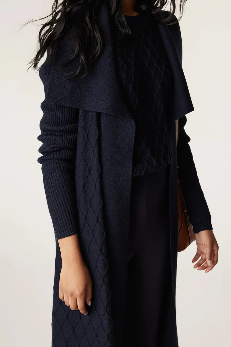 MERINO LONG WRAP CARDIGAN | Ink Navy
