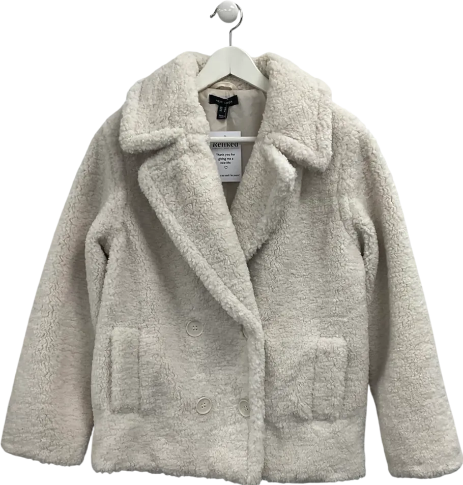 New Look Cream Short Borg Coat UK 10