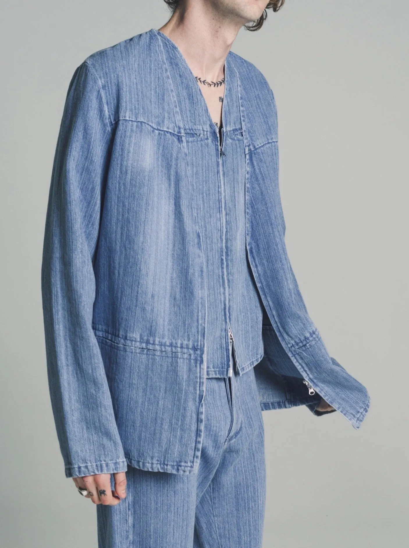 No.196 Bleached Indigo Denim Zipper Jacket